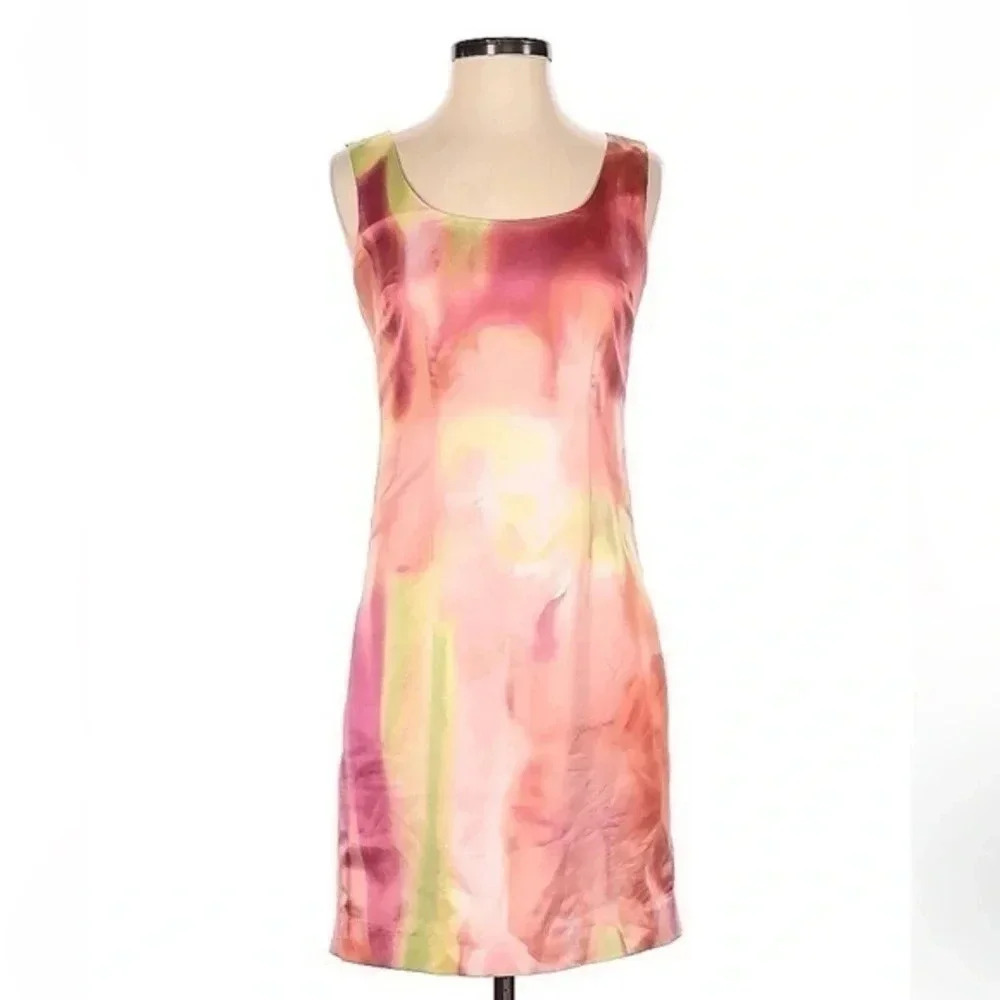 Ann Taylor Tie Dye Watercolor Silky Satin Marbled Sheath Fitted Dress Size 0 XS
